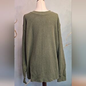 Goodfellow Thermal Waffle Knit Long Sleeve Crewneck Olive Green L